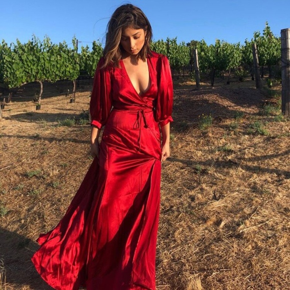 ❗️SOLD❗️Reformation Olivine MaxiSilk Dress Crimson - Picture 16 of 16